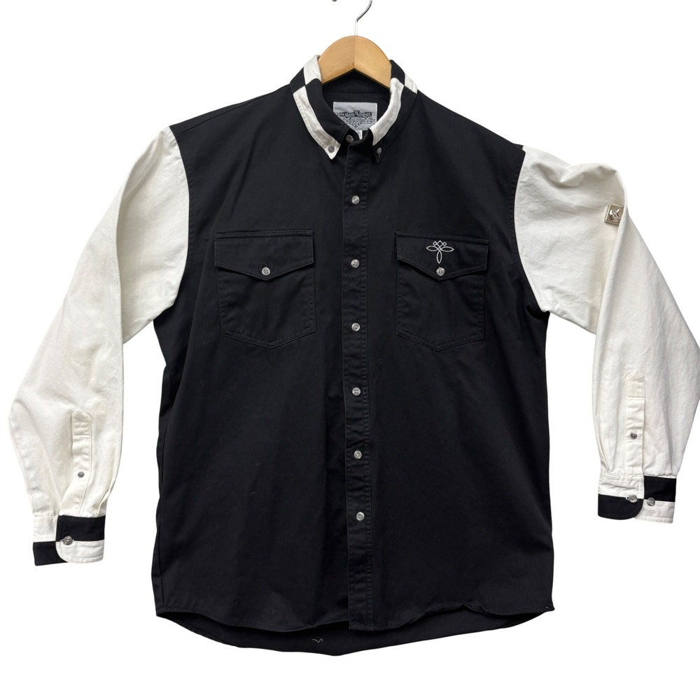 San‎ Angelo Collection Mens Western Button Down Shirt Black White Color Block L